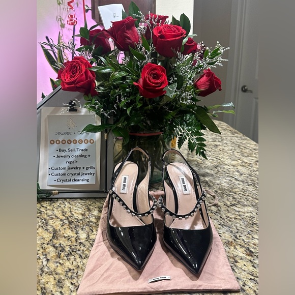🧿SOLD🧿Miu Miu patent crystal-strap slingback pumps - Picture 6 of 10